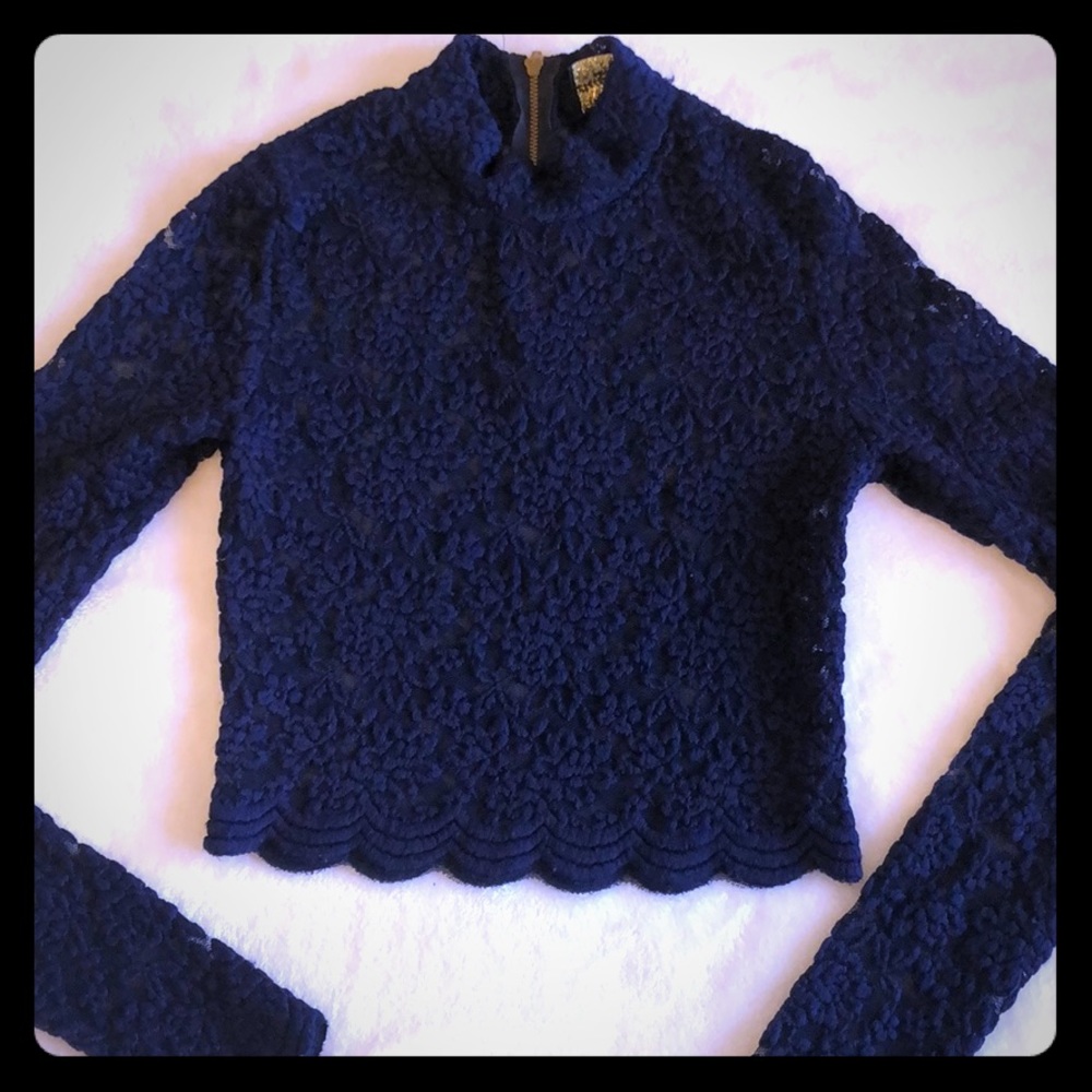 Navy lace long sleeve crop top- Audrey 3+1